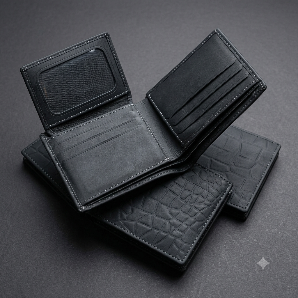 Men's Crocodile-Textured Leather Bi-Fold Wallet with ID Window